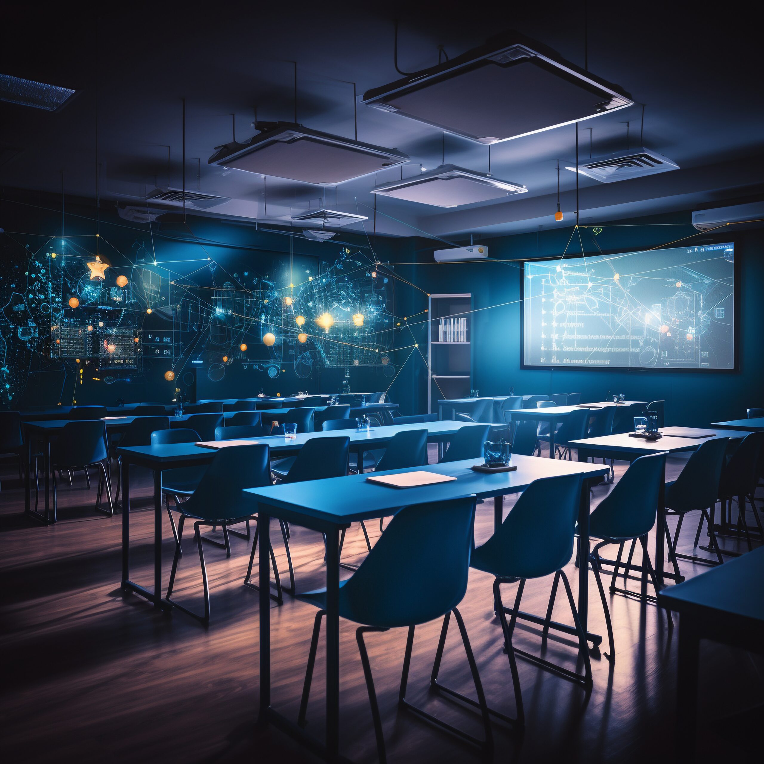 innovative futuristic classroom students