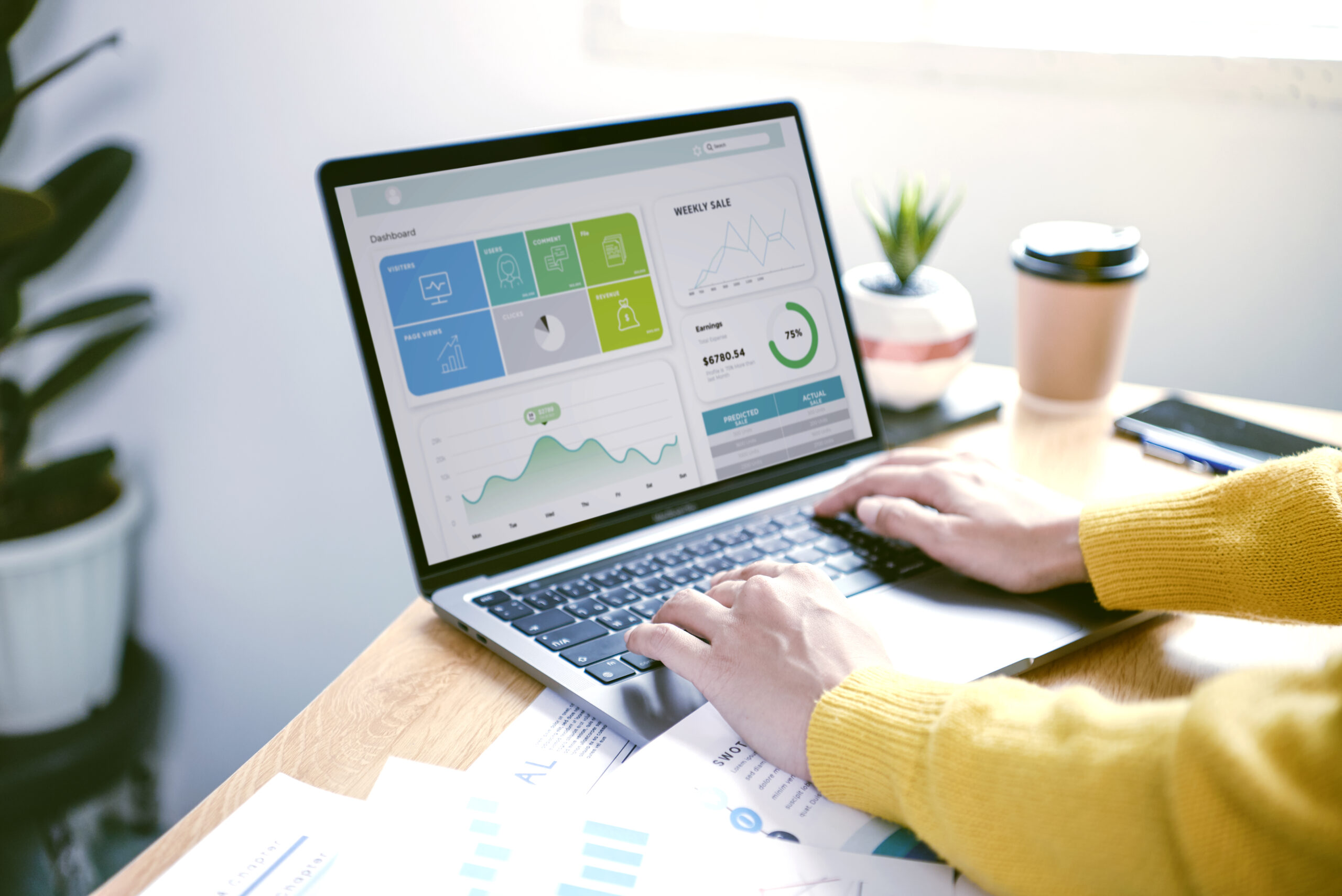 businesspeople working in finance and accounting analyze financi