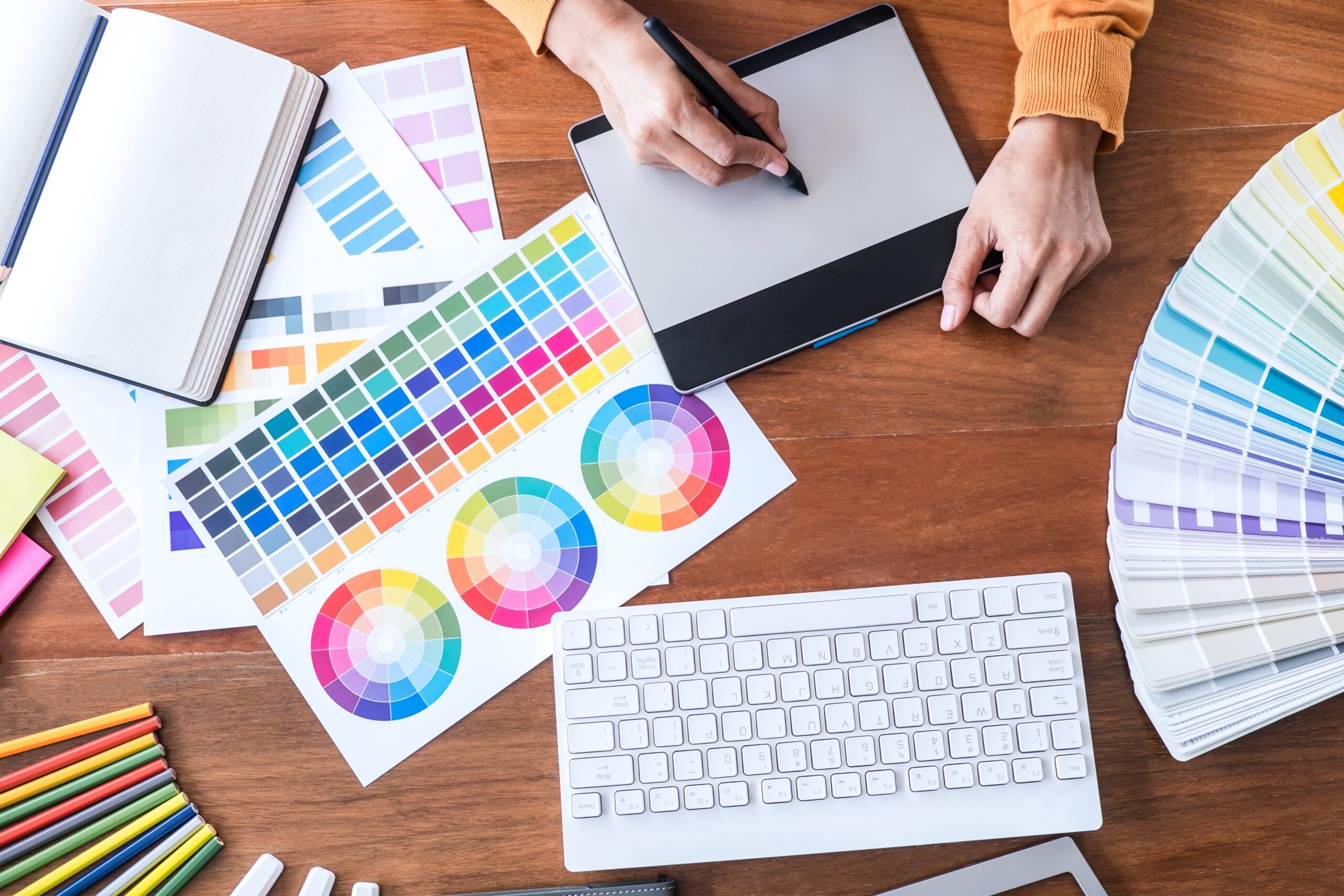 image of female creative graphic designer working on color selec