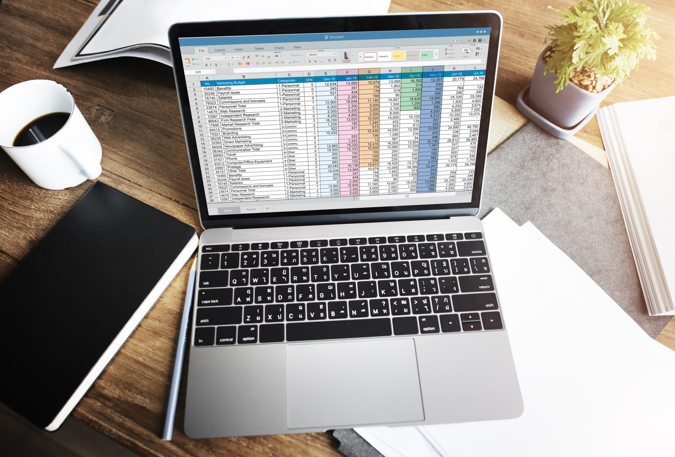 spreadsheet document information financial startup concept